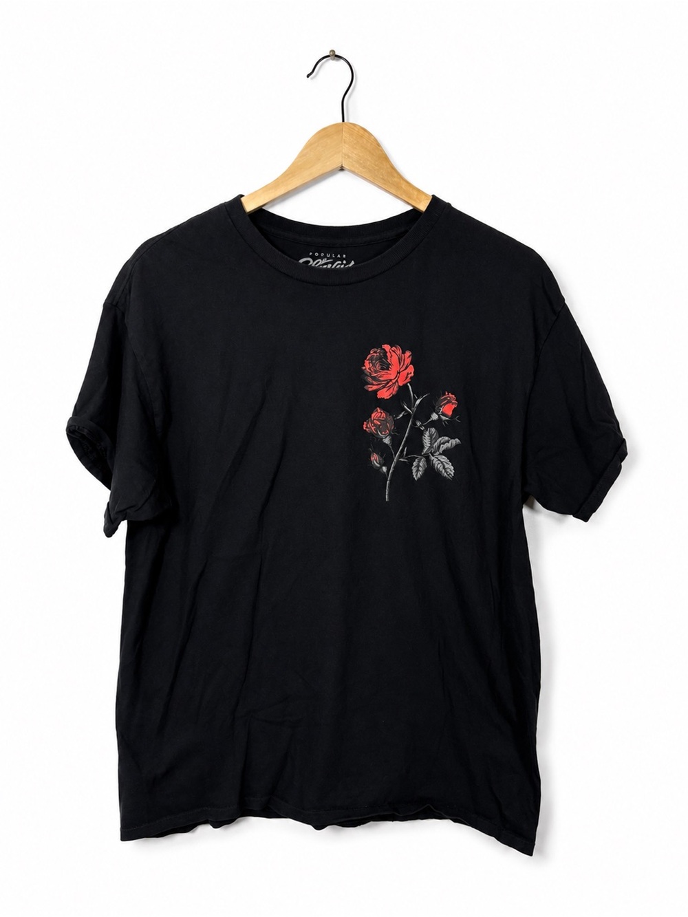 Popular Poison Savage Rose Graphic T-Shirt Black Size Large